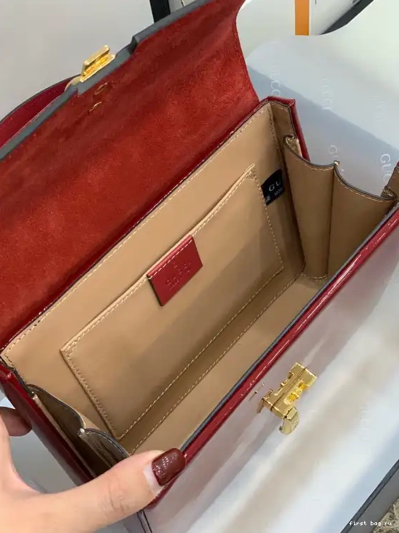 First bag ru TOP 1969 MINI Sylvie LEATHER BAG PATENT GUCCI HANDLE 0415